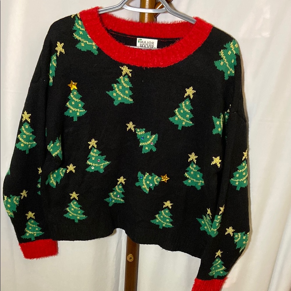 Major festival green Christmas tree sweater